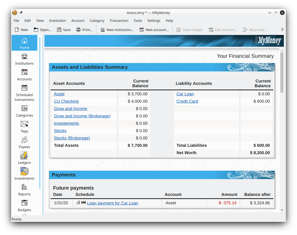 Download KMyMoney for Mac financial summary on macOS
